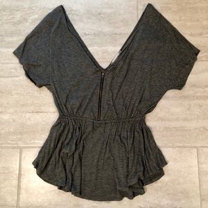 Gray Zip-Front Top